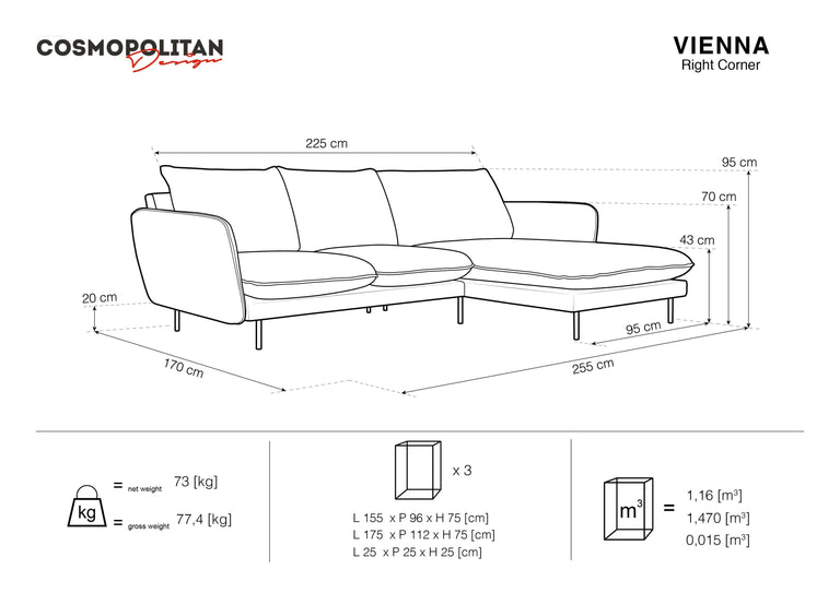 Ecksofa Vienna rechts Bouclé