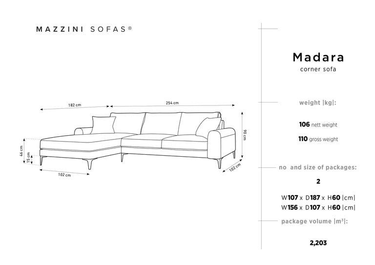 4,5-Sitzer-Ecksofa Madara links Samt