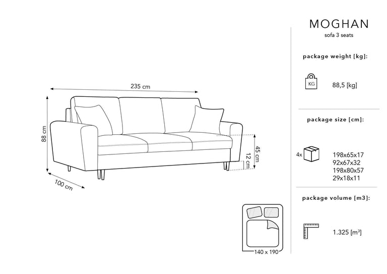 3-Sitzer-Sofa Moghan Samt