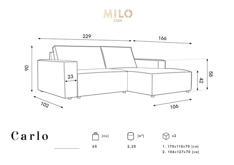 3-Sitzer-Ecksofa Carlo rechts Cord