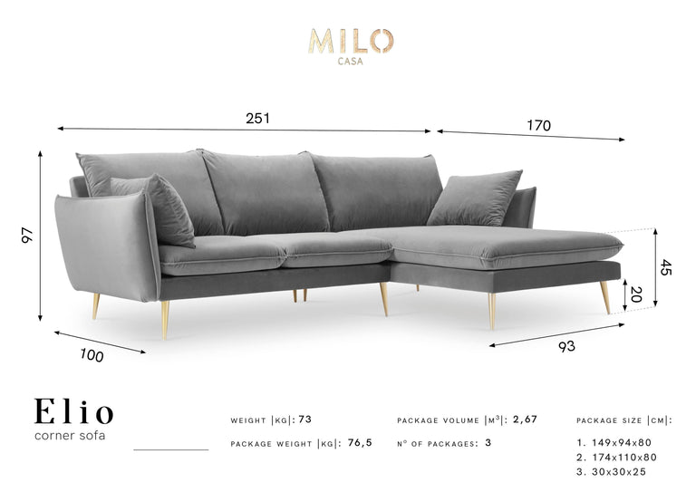 3,5-Sitzer-Ecksofa Elio rechts Samt