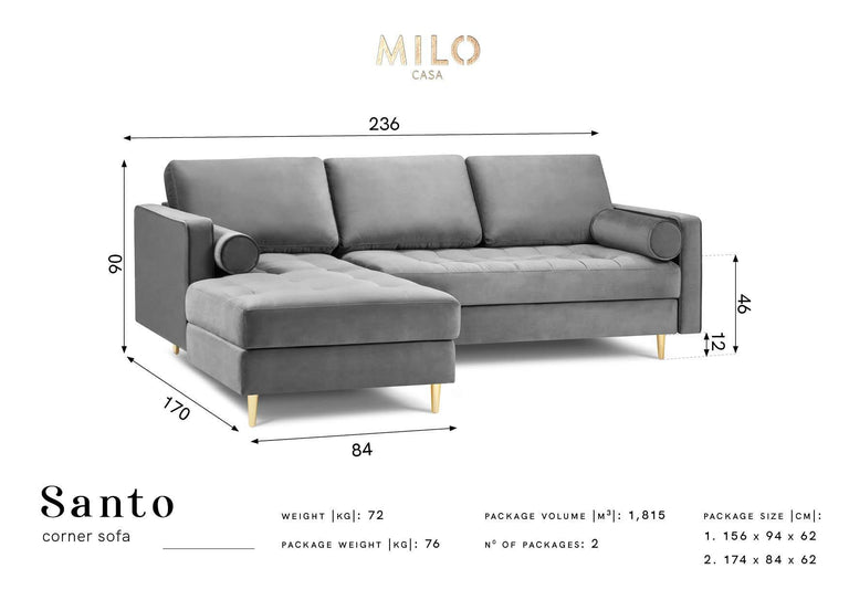 3,5-Sitzer Ecksofa Santo links Samt