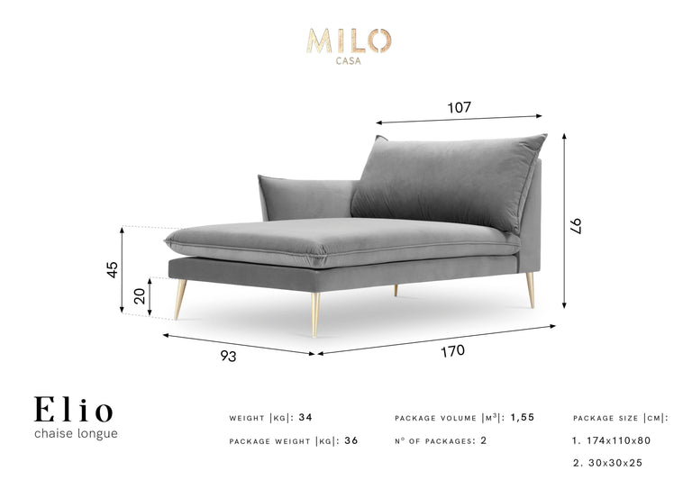 Chaiselongue Elio links Samt