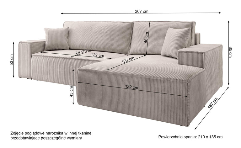 Ecksofa Galine New links Cord mit Schlaffunktion