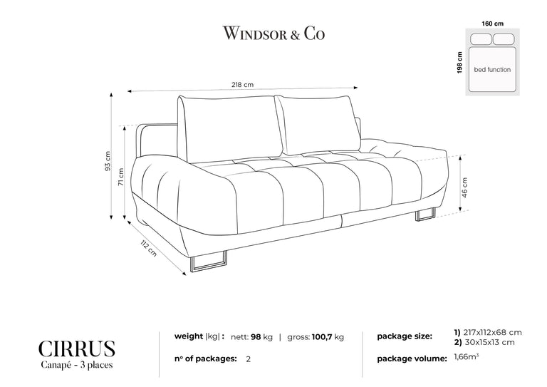 3-Sitzer-Schlafsofa Cirrus Samt