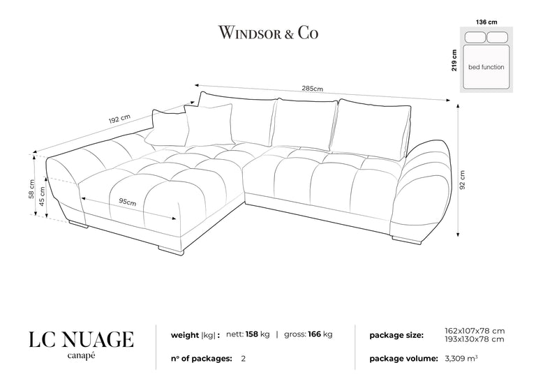 3,5-Sitzer-Sofa Nuage Samt links