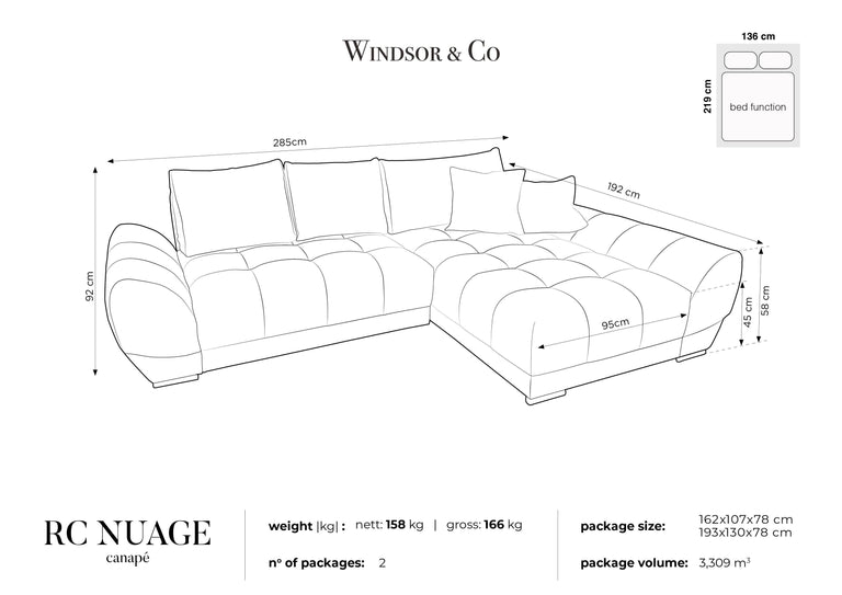 3,5-Sitzer-Schlafsofa Nuage rechts Samt