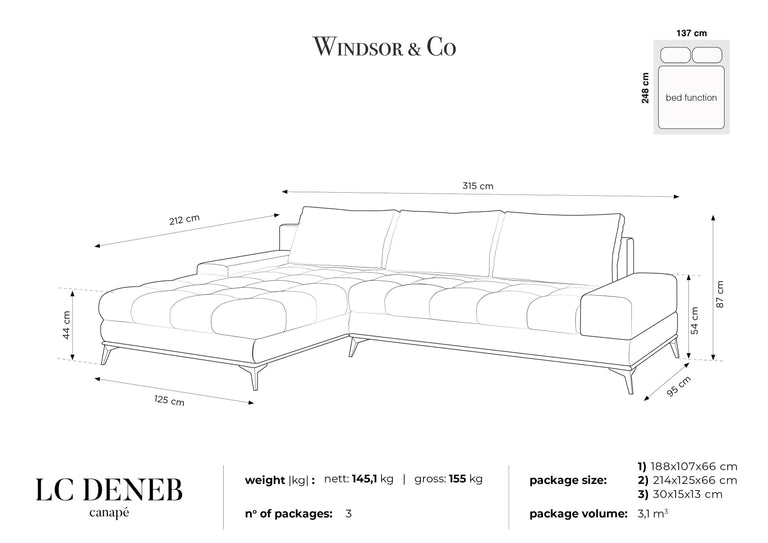 4,5-Sitzer Schlafsofa Deneb links