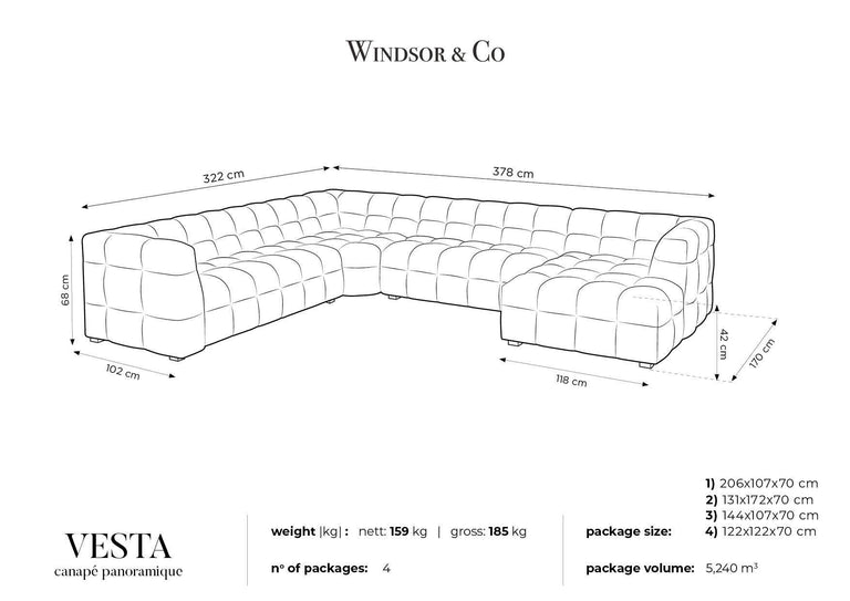 8-Sitzer-Ecksofa Vesta links Samt